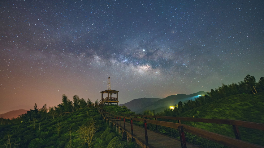 Night starry sky, milky way in night horizon