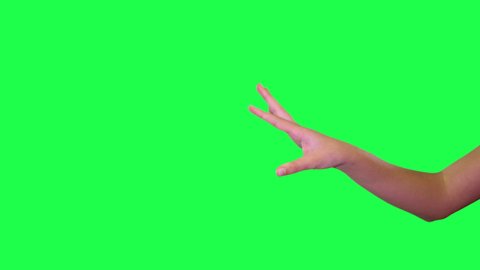 hand sign flicking off of young girls hand over green screen
