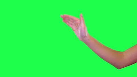 hand sign by by of young girls hand over green screen