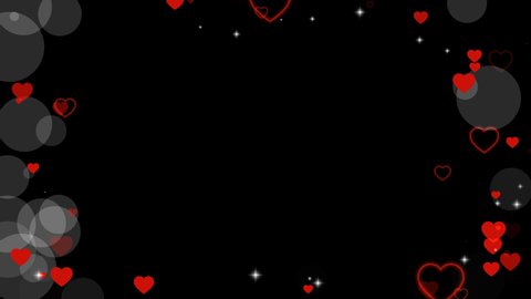 Valentine's day animated frame of hearts for overlay on video. Greeting love frame of hearts. Festive border decoration of bokeh, sparkles, hearts for valentine's day. Alpha channel, seamless loop