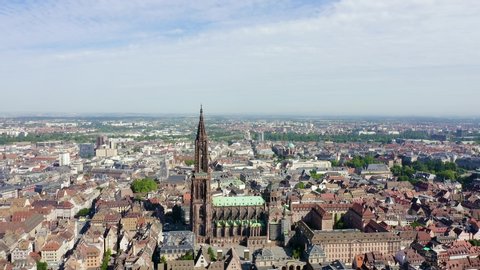 Strasbourg, France. The historical part of the city, Strasbourg Cathedral, Aerial View, Point of interest