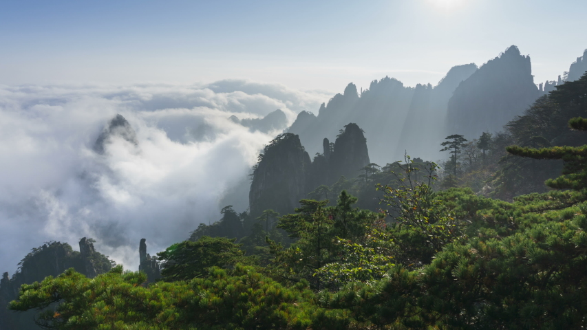 Landscape of Mount Huangshan (Yellow Mountains). UNESCO World Heritage Site. Located in Huangshan, Anhui, China.