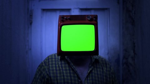 TV Headed Man with Green Screen on a Scary Background. You can replace green screen with the footage or picture you want. You can do it with “Keying” effect in After FX (check out tutorials). 