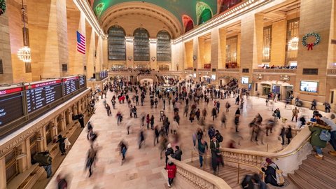 New York, New York, USA - December 29 2019: Time lapse video from Grand Central Station in New York with people passenger in the main hall