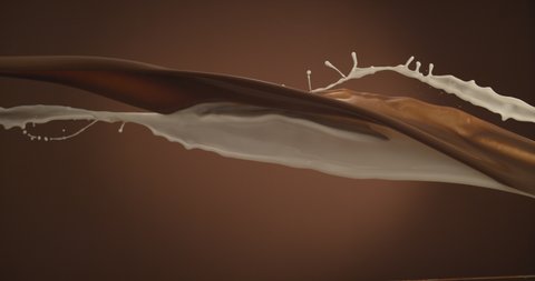 Close of Milk and chocolate streams in slow motion 