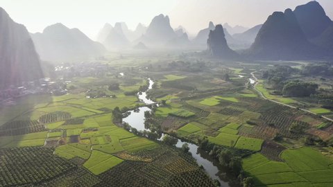 Landscape of Guilin. Located near Xingping, Yangshuo, Guilin, Guangxi, China.
