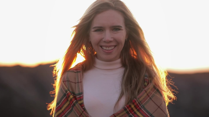 Portrait of attractive girl young women hipster in mountain in sunshine flares sunset. Dressed in white clothes . Peru Machu Picchu mountain