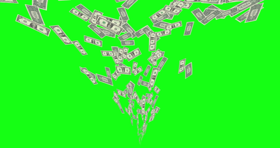 3d hundred dollar money stack falling animation on green screen ...