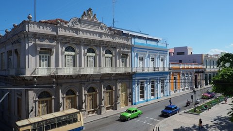 MATANZAS, MATANZAS PROVINCE, CUBA - MARCH 23, 2019: Casino Espanol and Libertad Square.