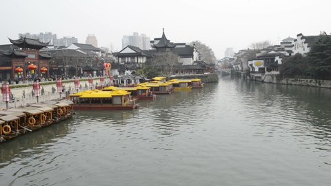 Nanjing, China - March 3, 2015: Nanjing Confucius Temple scenic region and Qinhuai River. Located in Nanjing, Jiangsu, China.