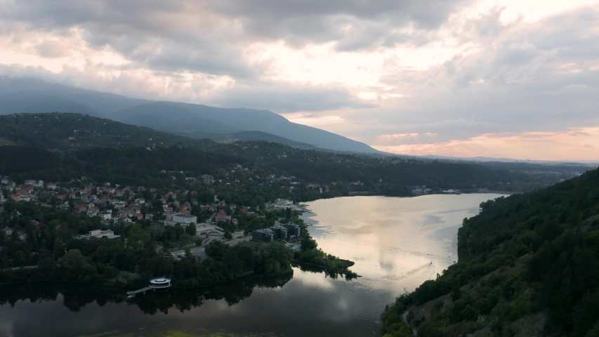 4K SOFIA BULGARIA Lake at Sunset Twilight Drone View