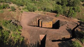 Lalibela/Ethiopia       Aerial video of distinctive rock cut churches , which are pilgrimage sites for Coptic Christians                 