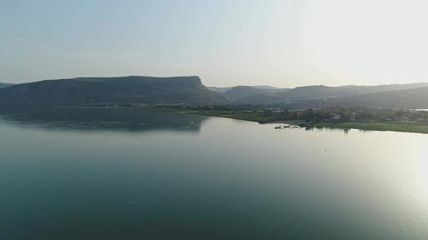 Aerial view of the Sea of Galilee in Israel