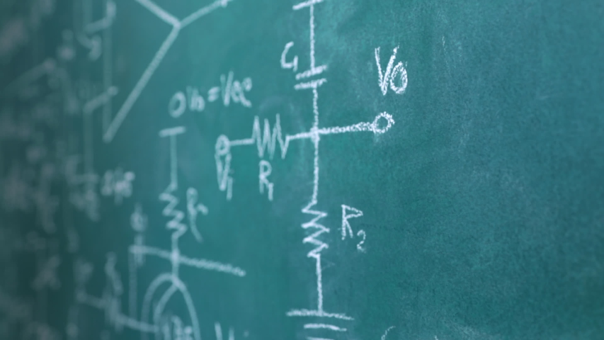 The engineer is calculating the result of the equation to design the electronic circuit, Men writing and sophisticated mathematical formula on chalkboard. Royalty-Free Stock Footage #1044319774