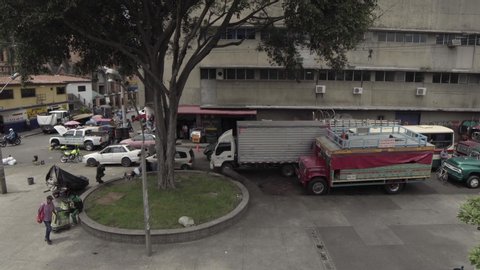 Street scene in the Barrio Triste district in Medellin, Colombia, circa April 2019
