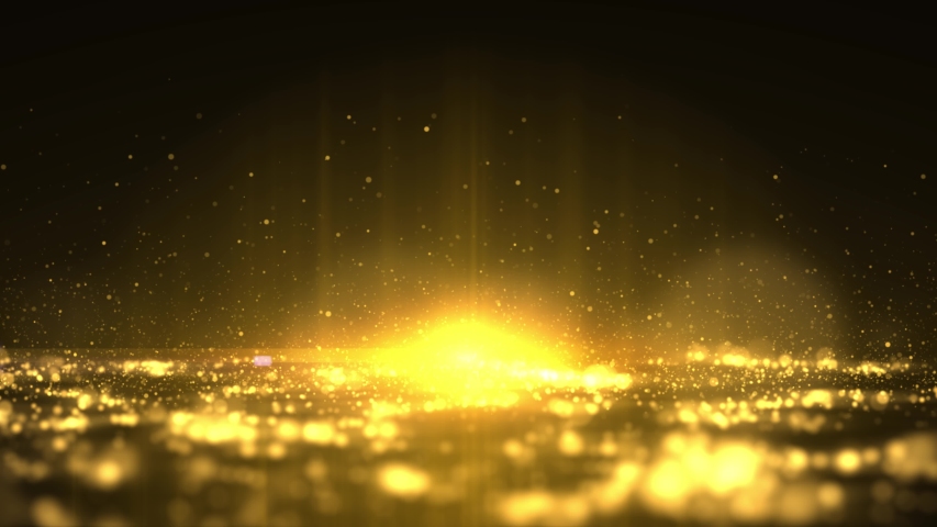 Beautiful Gold Floating Dust Particles with Flare on Black Background in Slow Motion. Looped 3d Animation of Dynamic Wind Particles In The Air With Bokeh Royalty-Free Stock Footage #1044330298