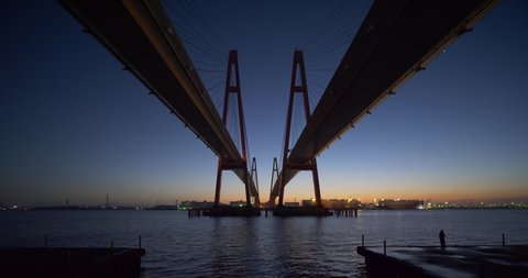 Big Cable-stayed bridge at Dawn (Meiko Triton Meiko Nishi Oohashi in Nagoya, Japan)