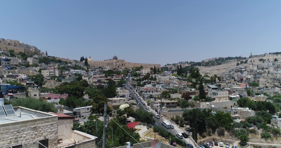 Aerial view of old city jerusalem and golden dome