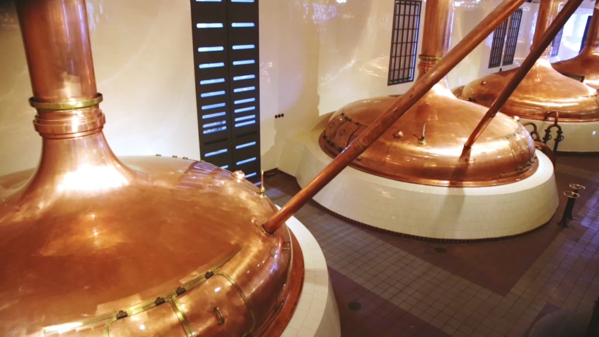Copper beer tanks in modern brewhouse using traditional brewing technologies