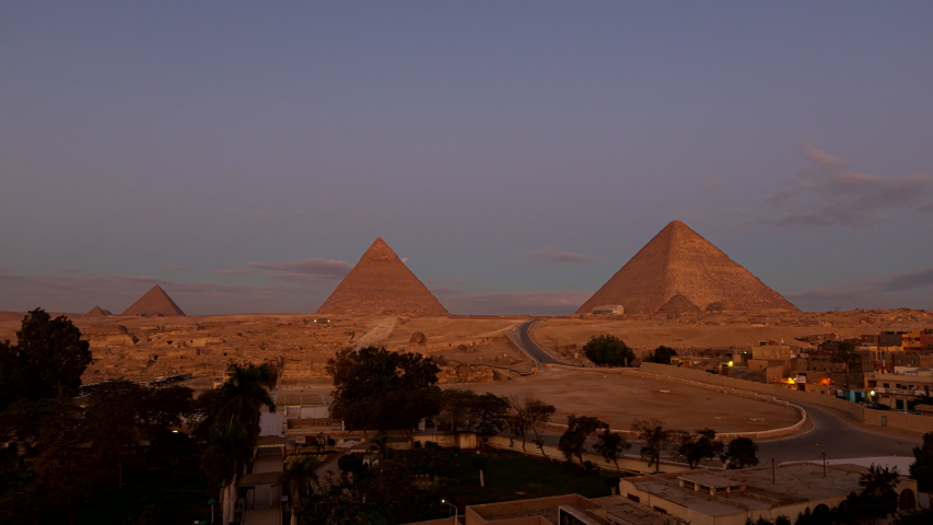 The sunrise the Great Pyramid in Giza Valley, Cairo, Egypt Royalty-Free Stock Footage #1044451258
