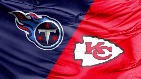 Kansas City, Missouri, United States. Jan 12, 2020. A waving flag of the Titans vs Chiefs in AFC Championship Game Next Sunday in Kansas City.