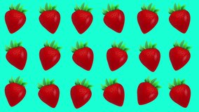 Strawberry rotating on mint background seamless pattern. Looped stop motion 4K video animation.