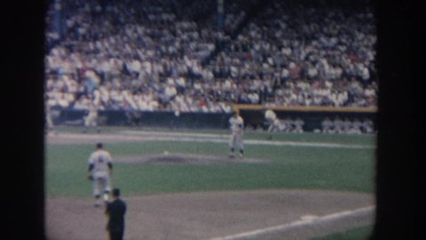 NEW YORK USA-1964: Someone Videotaping A Minor League Baseball Game Or Major League Baseball Game, Player Running
