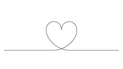 Self drawing simple animation of single continuous one line drawing of heart. Drawing by hand, black lines on a white background.