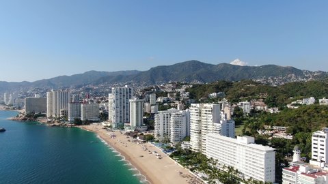 Aerial View of Acapulco Beach in Guerrero, México on January of 2020