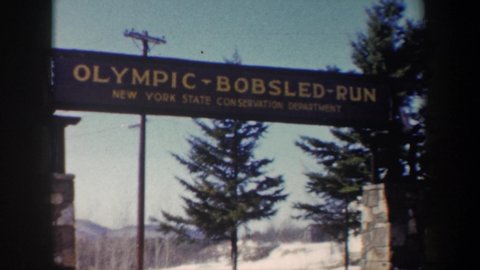 NEW YORK USA-1962: View Of Wooden Olympic Bobsled Run Sign In New York