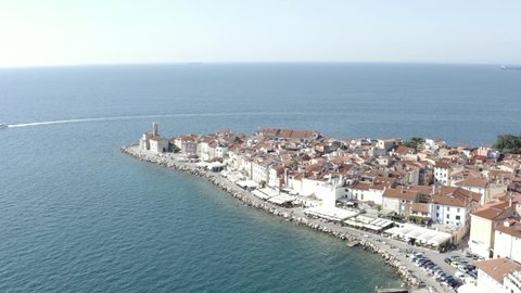 Magnificent aerial view of the town of Piran in Slovenia.