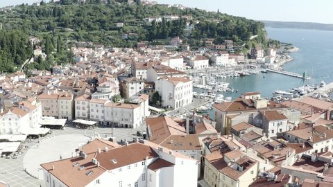 Magnificent aerial view of the town of Piran in Slovenia.