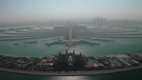 4k color graded Dubai Atlantis The Palm drone Aerial view of Dubai, United Arab Emirates, UAE