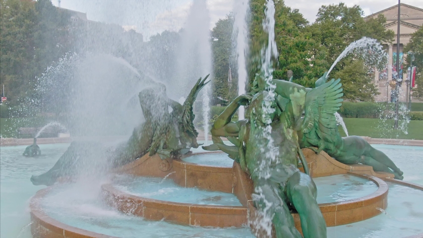 Aerial: Swann Memorial Fountain in Logan Square. Philadelphia, Pennsylvania, USA 