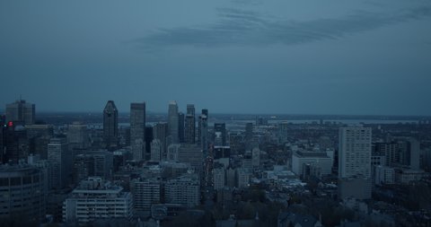 View from Mount Royal in Montreal Quebec Canada of the downtown core at dusk