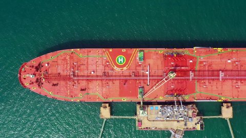 Aerial view of oil tanker ship, Red oil tanker ship.