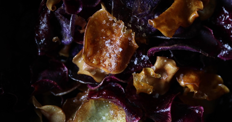 Home made chips from old potatoe types and parsnip with sea salt