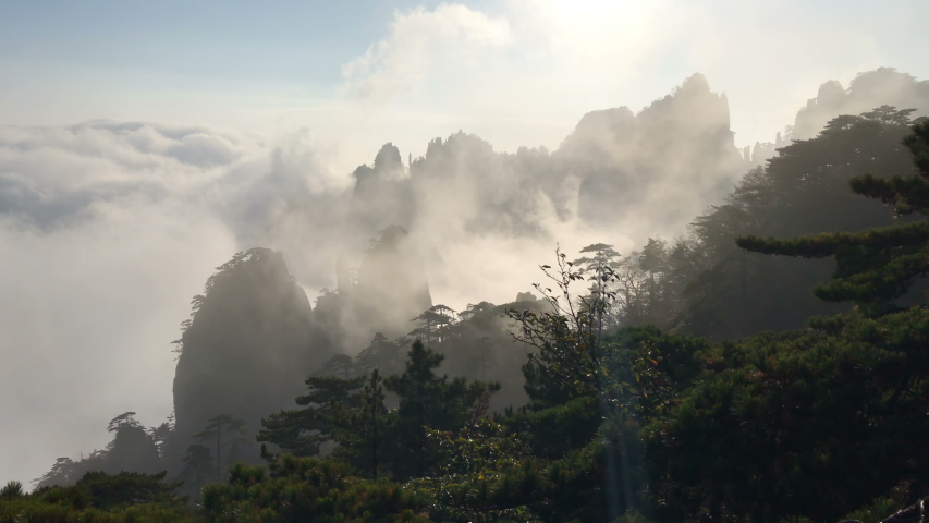 Landscape of Mount Huangshan (Yellow Mountains). UNESCO World Heritage Site. Located in Huangshan, Anhui, China.