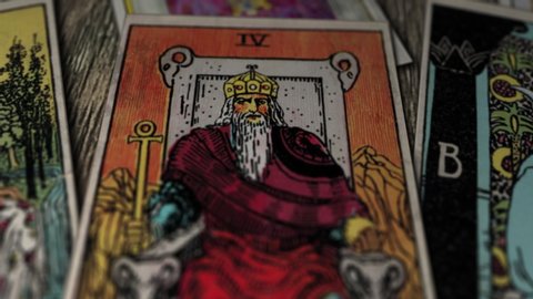 Amsterdam, Netherlands - 31 October, 2019: Close Up of an Emperor in Tarot Cards for Divination and Fortune Telling, Fate Shows the Authority and Power, King and Tsar