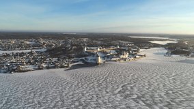 Kirillo-Belozersky monastery in the winter landscape (aerial video). Kirillov, Vologda region. Russia