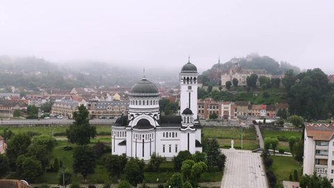 4k Sighisoara Romania Orthodox Church Drone Transylvania
