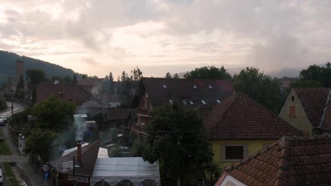 4k Sighisoara Drone Footage Rising Over Ancient Europe Town Sunset