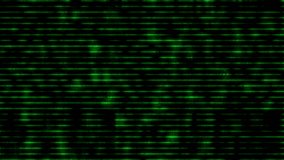 Distortion Green Lines is a stock motion graphics clip that shows an old computer screen with green lighted lines that sweep horizontally.