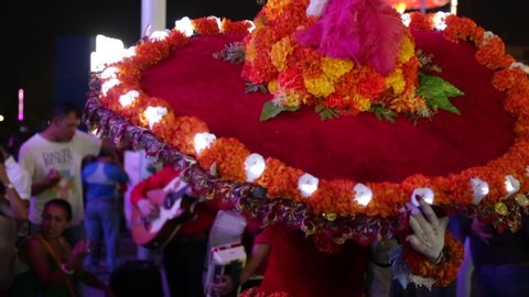 Aguascalientes Mexico. 10/30/2018. Catrina woman presented at the skull festival in Aguascalientes  elegant dress.