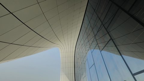 BAKU, AZERBAIJAN - 2019: Heydar Aliyev Center. Futuristic and white and shiny. Views of the center outside on a sunny day