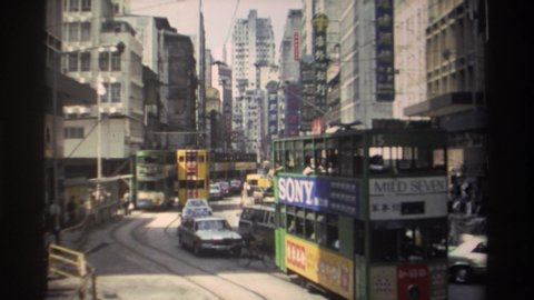 HONG KONG-1982: Busy Street Of The City With Lot Of Vehicles Moving On The Road