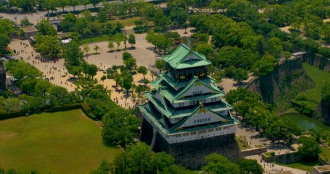 Aerial view of Osaka Castle. At 4K resolution.