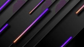 Black tech abstract graphic motion design with violet orange neon laser lines. Glowing modern futuristic background. Seamless looping. Video animation Ultra HD 4K 3840x2160