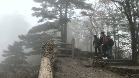 Huangshan, China - October 12, 2019: Mount Huangshan (Yellow Mountains). Tourists are visiting. UNESCO World Heritage Site. Located in Huangshan, Anhui, China.