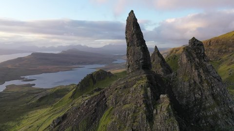 The Old Man of Storr by Drone, Isle of Sky, Scotland
